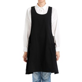 APRONNER Cozy Adjustable Cross Back Aprons for Women with Pockets Cotton Linen Cooking Kitchen Baking Black