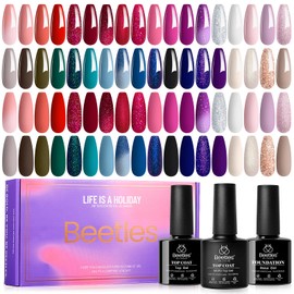 Beetles Winter Gel Polish Set 39Pcs Red Burgundy Blue Green Nude Pink Purple Gel Nail Polish with Base Top Coat for Manicure Lovers DIY at Home UV LED Needed Gift for Women Enchanted Jewelry