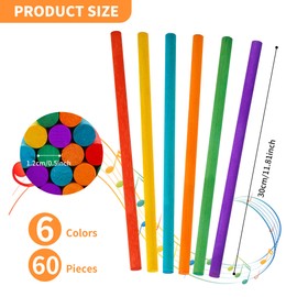 KEJJNYER 60 Pack Colorful Rhythm Sticks, 12 Inch Wooden Rhythm Sticks Bulk Musical Instruments Rhythm Sticks Bulk for Activities(6 Colors)