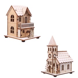 NUOBESTY 2pcs Christmas Village House Wooden Tabletop Decoration LED Xmas Tree House Scene Figurines for Holiday Party Centerpiece