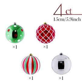 Valery Madelyn 4ct 150mm Classic Collection Splendor Red Green White Shatterproof Christmas Ball Ornaments Decoration,Themed with Tree Skirt(Not Included)