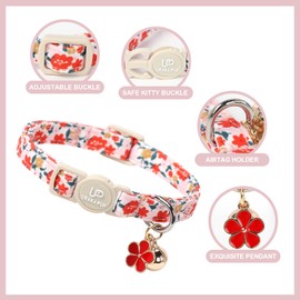 UP URARA PUP Cat Collar,2Pack Summer Cat Collars Cute Breakaway,Spring Green Leaf Flower Kitten Collar with Bell, Kitty Collars with Safety Buckle for Girl & Boy Cats