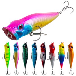 Saltwater Fishing Lure Topwater Popper,3.54 Inch Tuna Popper Lure Sharp Treble Hooks Surf Fishing Bait Bass Float Lure Fishing Plugs Offshore 8PCS