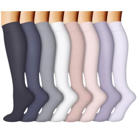 Calcetines De Compresión Para Mujeres Y Hombres(8 Pares), Medias de Compresion Mujer 15-30 mmhg, Calcetas de Compresion, Los Mejores Para Correr, Senderismo, Ciclismo, Calcetas de Compresion Largas