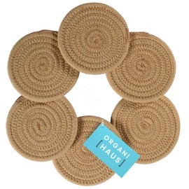 OrganiHaus 4.3" Vintage Coasters | Set of 6 Absorbent Coasters for Drinks | Cute Boho Coasters | Farmhouse Coasters for Coffee Table | Woven Aesthetic Cup Coasters | Rustic Fabric Cup Coasters - Honey