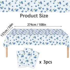 Bourns 3pcs Blueberry Birthday Party Tablecloths,Disposable Blueberry Table Cloths,Rectangle Waterproof Table Cover for Girls and Boys Birthday Party Graduation Anniversary Indoor Outdoor 54x108 Inch