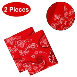 PHOGARY 2 Pieces Western Party Tablecloth, Bandana Western Cowboy Themed Disposable Table Cloth Red Paisley Print Plastic Rectangular Floral Table Covers for Western Cowboy Themed Party Decorations