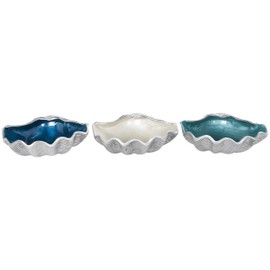 Deco 79 Aluminum Metal Shell Handmade Decorative Decorative Bowl Enameled Decorative Containers with Textured Silver Bases, Set of 3 Decorative Keepsake Boxes 8" W, 3" H, Multi Colored