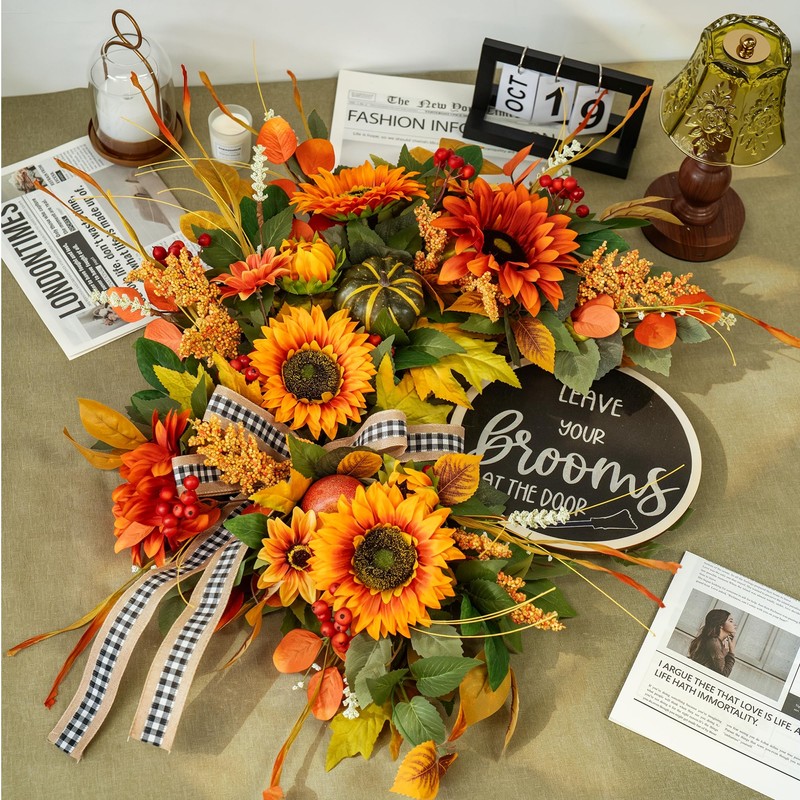 Fall Wreaths for Front Door 24 Inch Outside, Autumn Rustic