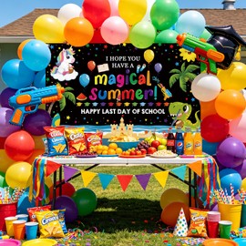 6x3.6ft Last Day of School Graduation Backdrop Banner, Magical Summer Kindergarten End of The School Year Graduation Party Decorations, Preschool Beach Dinosaur Unicorn End of Year Photo Booth Props