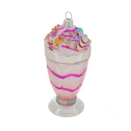 Kurt Adler Milkshake Glass Ornament Dessert Food Strawberry Vanilla Ice Cream Candy Diner
