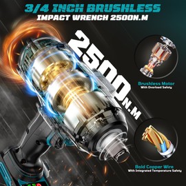 Cordless Impact Wrench 3/4 inch Compatible with Makita 18V Battery, Cerycose1850ft-lbs (2500N.m) Brushless Electric Impact Gun, High Torque Impact Driver, for Heavy-Duty Automotive & Industrial Tasks