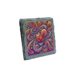 Psychedelic Cocktail Slate Coaster – Vibrant Swirl Design (slco-ds24-psychrg)