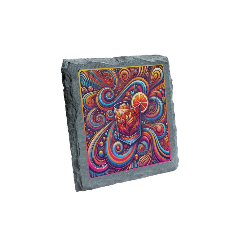 Psychedelic Cocktail Slate Coaster – Vibrant Swirl Design (slco-ds24-psychrg)