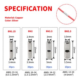 YIXISI 100 Pieces 4 Types Non-Insulated Butt Connectors Kit, Cable Ferrule Cable Crimp Terminal, Cylindrical Butt Connector, for Electric Splices DIY