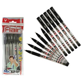 Flair Ballpoint Pens, BLACK, Pack of 10, Fine Point (0.7 mm), Mr Grip Everyday Ball Pens, Soft Rubber Grip