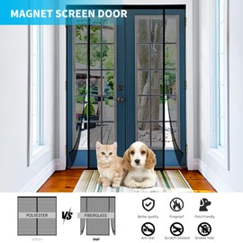 Magnetic Screen Mesh with Super Strong Magnets, Fiberglass Double Opening Net for Sliding Glass Doors, Large Patio and French Doors, Fit Size Up to 72 X 80 Inch, Black