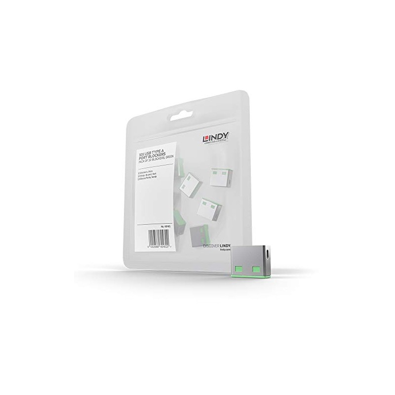 Lindy USB Type A Port Blockers, Pack of 10, Green