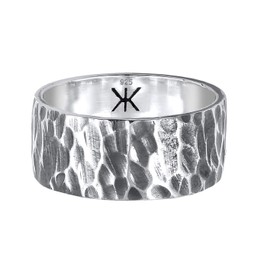 Kuzzoi 0604992820 Men's Ring in Hammered Design Band Ring Solid 10 mm Wide in 925 Sterling Silver Hammered Oxidised Ring for Men in Ring Size 60 - 66, Sterling Silver