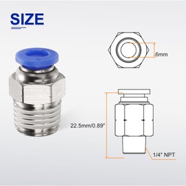 HARFINGTON Push to Connect Fitting 6mm Tube OD x 1/4" NPT Thread Male Straight Quick Connector Copper Air Line Hose Fittings for Industry Air System PC6-N02, Blue