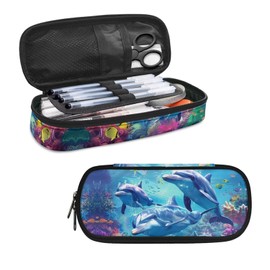 HELLHERO Dolphin Pencil Case Kids Pen Holder for Girls Zipper Pencil Bag Stationery Organzier Storage Pouch with Compartment for Teen Girls Boys Teacher Student Women School Classroom