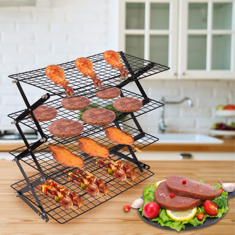 PowerKing Upgraded Collapsible 4-Tier Cooling Rack, Adjustable Stackable Non-Stick Wire
