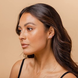 PAVOI 14K Rose Gold Plated Cubic Zirconia Ear Crawler | Cuff Earrings | Hypoallergenic Stud Ear Climber Jackets