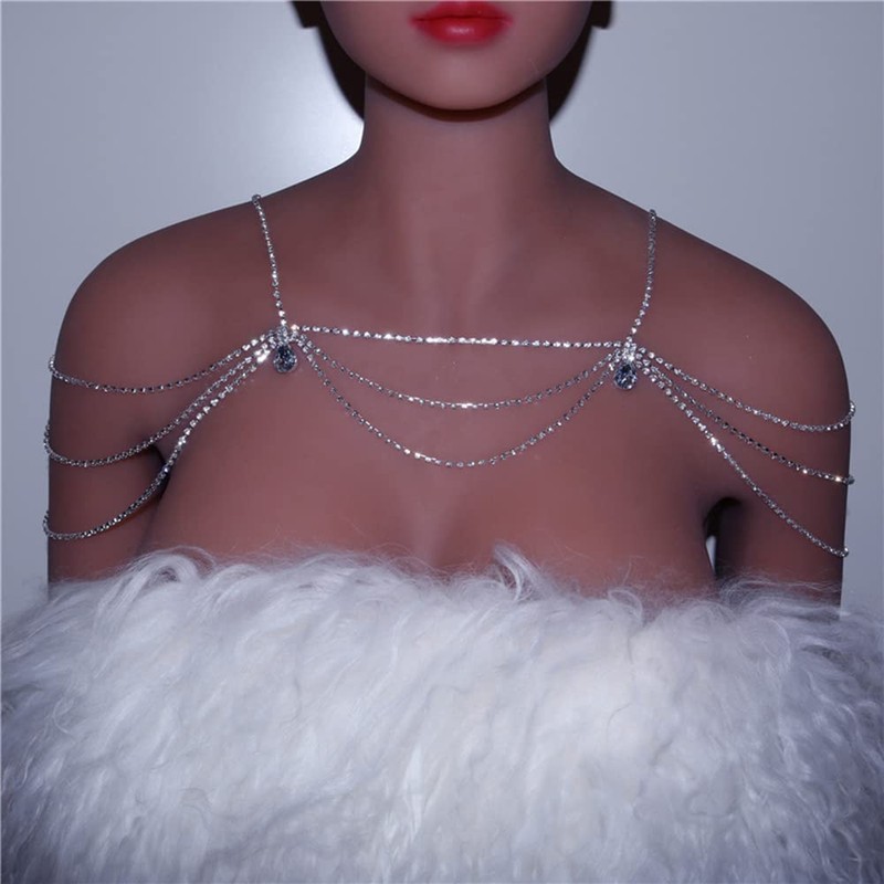 Xerling Layered Rhinestones Tassel Shoulder Chains Bra Body Chain Arm