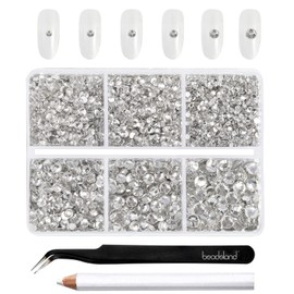 Beadsland 4300 Pieces Clear Rhinestones Flat Back Nail Stones Round Crystal Rhinestones for Crafts Mixed 6 Sizes with Picking Tweezers and Wax Pen Set SS6-SS20 Crystal White