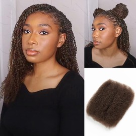 REBECCA FASHION Afro Kinky Bulk Human Hair 50g/Pack Braiding Hair for Dreadlock Extensions, Loc Repair, Afro Kinky Curly Human Hair Bulk for Twist 12 Inch Chocolate Brown Color