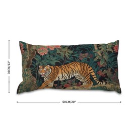 SILYHEART Chinoiserie Tiger Lumbar Pillow Cases Green and Turquoise Black Tiger Stripe Pillow Covers Accent Pillowcase Farmhouse Farmhouse Decor Pillow for Sofa Couch Bed Car Indoor 12x20 in