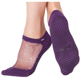 Shashi Purple Glitter Mesh Non Slip Ergonomic Socks Pilates Barre Ballet Yoga Dance ... Sugar Plum Small / 5.5-7.5