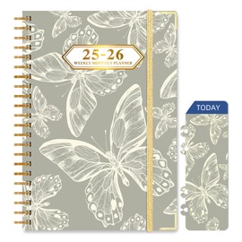 Knagsfa 2025-2026 Monthly Planner, Jul.2025-Jun.2026 Weekly Monthly Planner 6.5"x8.5" with Page Tabs, Calendar Hardcover with Inner Pocket, Elastic Band, Twin-Wire Binding, Bookmark, Gray Butterfly