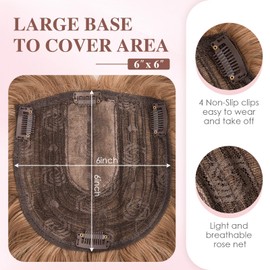 S-noilite 18inch Hair Toppers for Women with Fringe Bang Long Wavy Curly Hair Pieces for Women with Thinning Hair Clip in Hair Topper Highlight Synthetic Wig Add Hair Volume Brown Mixed Blonde