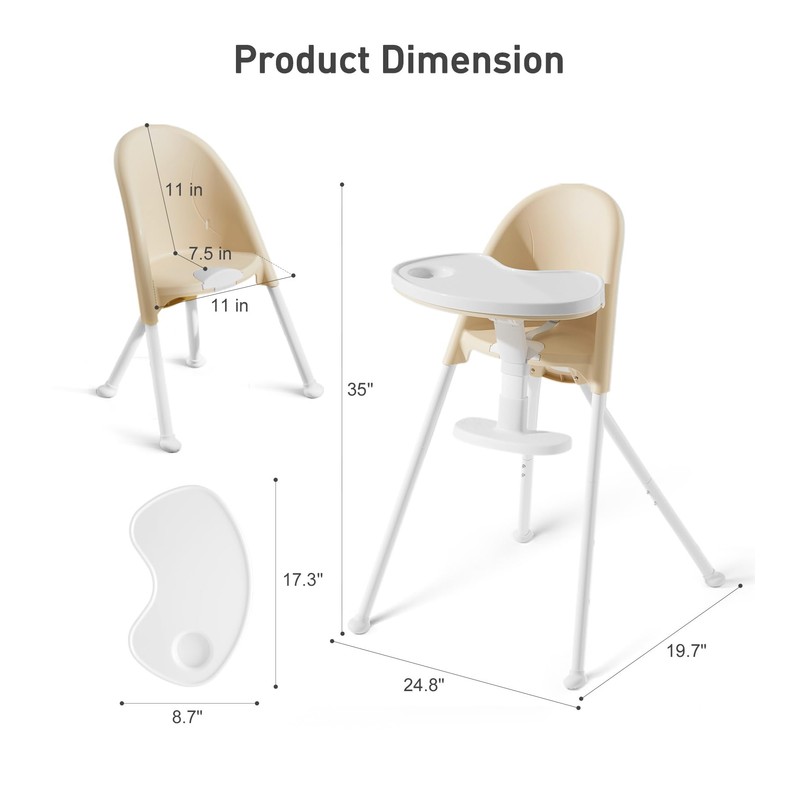 Mallify Foldable High Chair, Space-Saving Portable Baby High Chair with