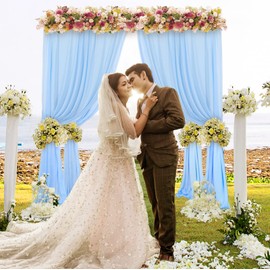 ShinyBeauty Blue Backdrop Curtain for Baby Shower Baby Blue Photo Photography Soft Sheer Background Cloth 2 Panels 5x10ft Photo Photography Background for Wedding Bridal Shower, Total 10' x 10'