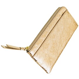 RafiCaro Women's L-Shaped Zipper, Long Wallet, Leather, Genuine Leather, Large Capacity, 20 Card Pockets, Outside Pockets, Coin Purse, Thin, Lightweight, Gold