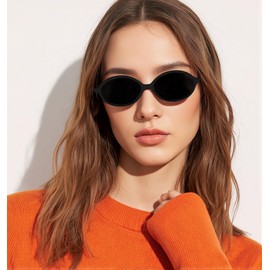 Louriy Vintage Oval Sunglasses Women's 90s Y2K Style Narrow Rimmed Sunglasses 2 Pack