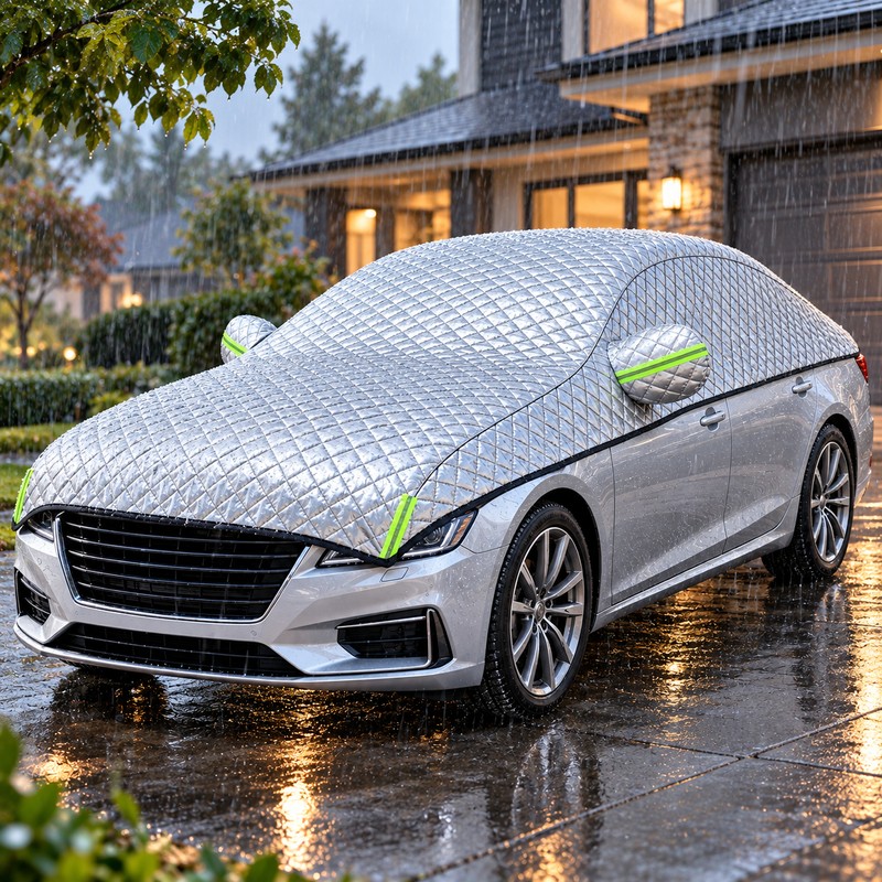 Quilted Car Snow Cover for Outdoor Parking – Silver Protective