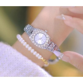 BESTKANG Luxury Gold Watch for Women, Crystal Diamond Dress Wristwatch with Rhinestone Bezel, Quartz Analog Watch, Elegant Gift for Her