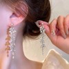 BSLVWG Crystal Leaf Drop Earrings Silver Tassel Dangle Earrings Stud