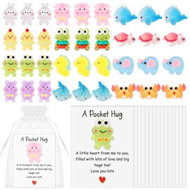 36 Sets Little Pocket Hug Bulk Resin Animal Pocket Hug Token with Inspirational Card & Organza Bag Small Emotional Support Exchange Cards for Employee Appreciation Coworker Friend Family Gifts