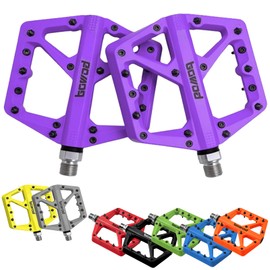 BOWOD Wide Mountain Bike Pedals Flat MTB Pedals Clipless, Citycross Pedals BMX Race Pedals, Non Slip Bicycle Pedals w 18Pin, Nylon Fiber Plastic Platform Cycling Pedals for 9/16" Biking Pedals Purple
