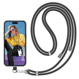 SS Phone Lanyard, Cell Phone Lanyard with Adjustable Detachable Neckstrap and Phone Tether, Phone Strap Suitable for All Smartphones-Black