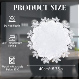 URROMA Linen Round Doily, White Table Cover with Snowflake Lace Trim Coffee Table Topper Table Decor Tablecloth for Dining Room Kitchen (40 * 40cm)