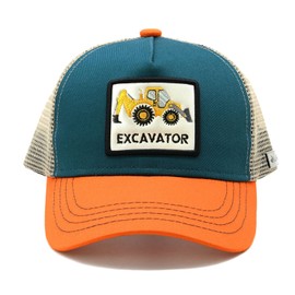 Sunlark Digger Trucker Cap for 2-6 Years Boys Girls, Kids Excavator Baseball Caps, Construction Tractor Backhoe Hat for Toddler Orange