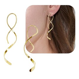 Quasten Welle Ohrringe f√ºr Damen, Spiral-Einf√§dler-Ohrringe Durchzieher Tropfen Ohrringe Edelstahl, Ohrh√§nger Lange H√§ngeohrringe, Hypoallergene Schmuck Ohrringe Tropfen H√§ngend (Gold)