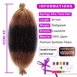 24Inch Afro Twist Hair 3Packs Springy Afro Twist Hair Crochet Braiding Hair (24 Inch (Pack of 3), 1b/30/27) …