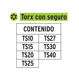 Truper P7-20TS, Punta para desarmador, Torx con seguro, largo 2", juego de 7 puntas