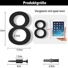 Yafimea House Number Plaque Large Mdoerne Made of ABS Plastic in 3D Look 20 cm Black Number 8